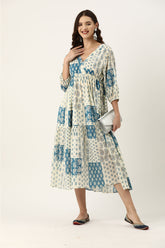 Off White Printed Cotton Dress